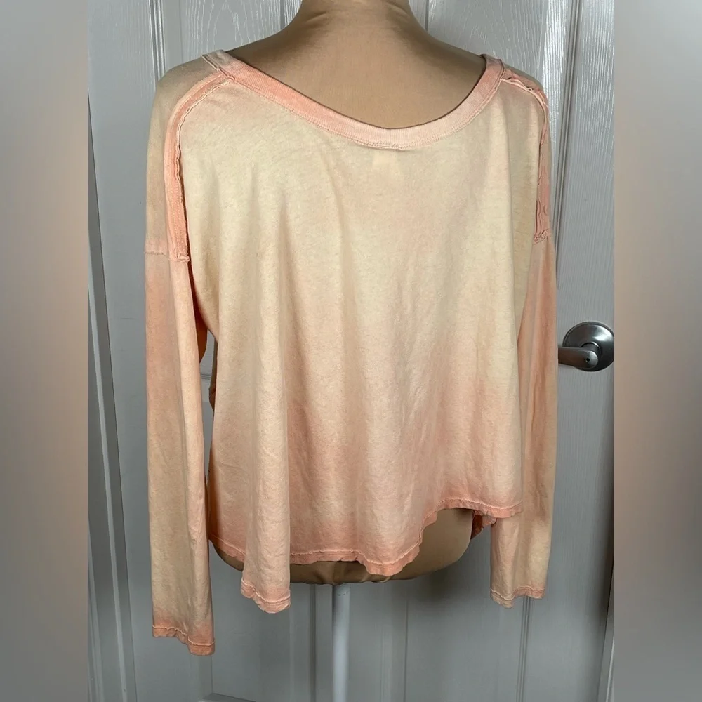 Free People We The Free First Love Lace-up Peach Linen Blend Tee Medium